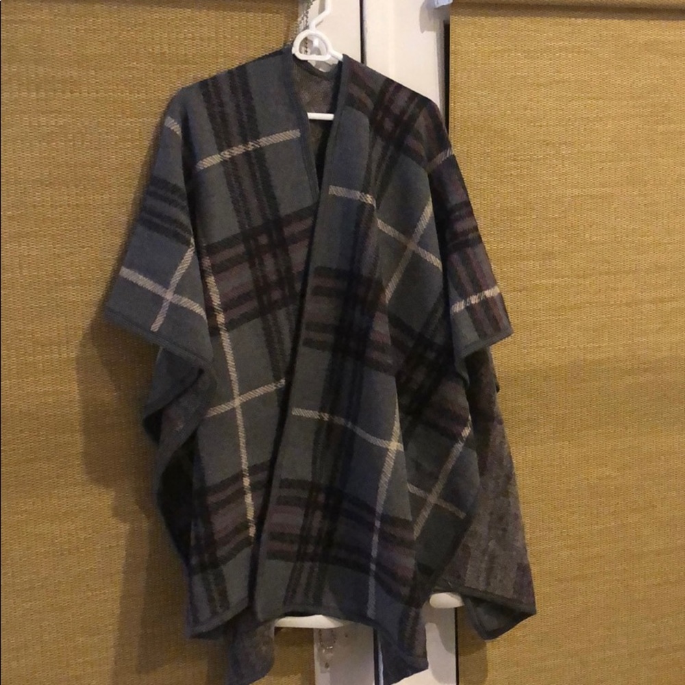 Gray plaid poncho or cape (open in front)